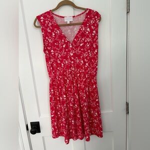 French Grey Red Floral Midi Dress